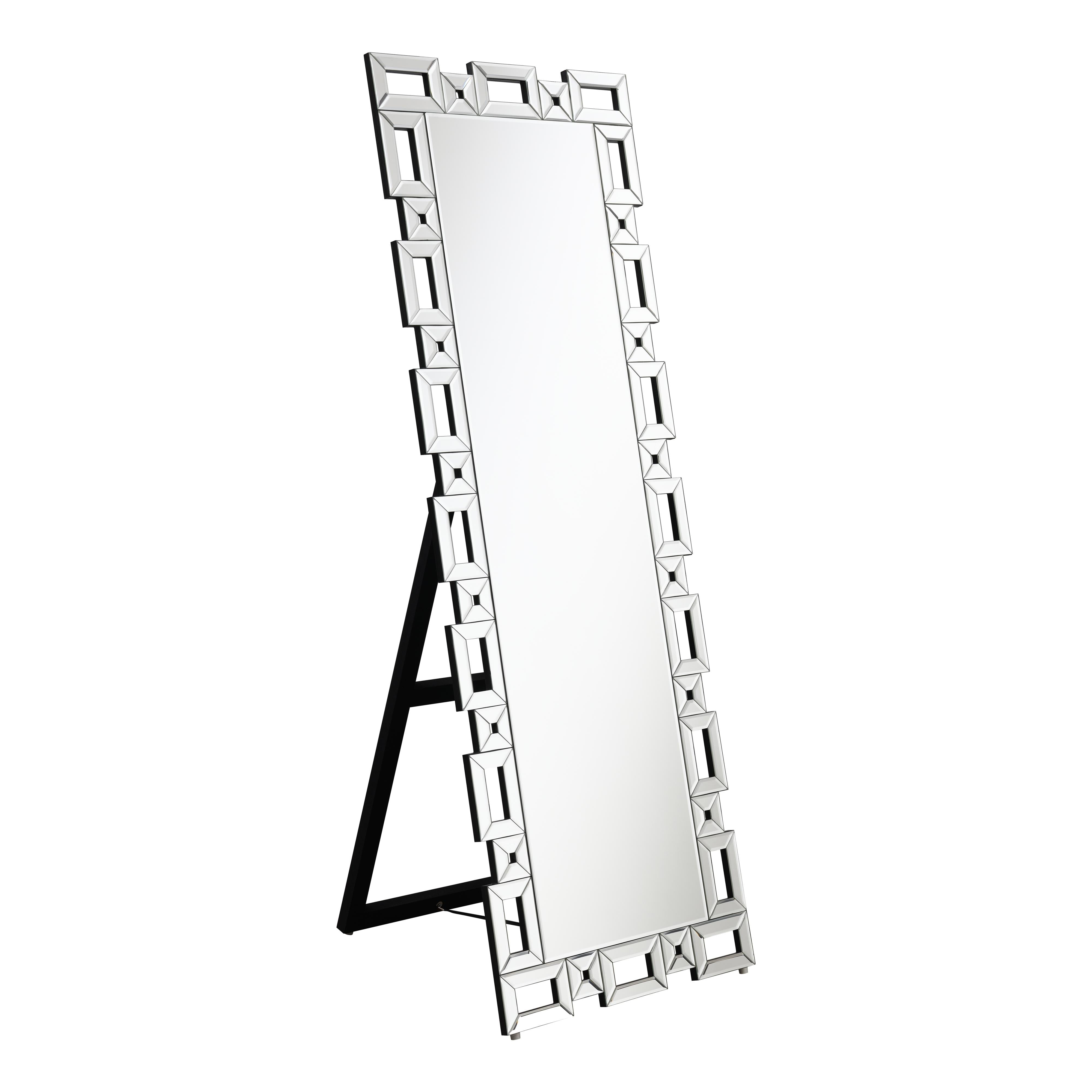 Coaster Furniture Tavin 961634 24 x 65 Inch Geometric Frame Standing Mirror - Silver IMAGE 1